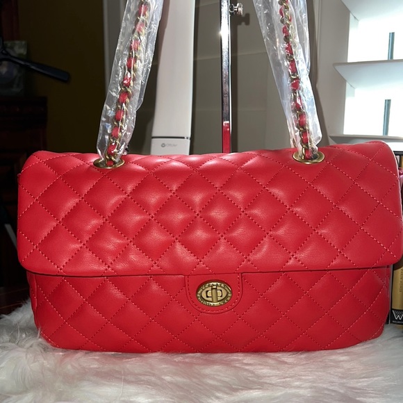 Versace Jeans Collection Handbags - NWT- Authentic Versace Jean Couture Red Quilted Shoulder Bag. 13” Handle Drop